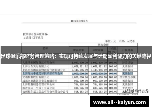 足球俱乐部财务管理策略：实现可持续发展与长期盈利能力的关键路径